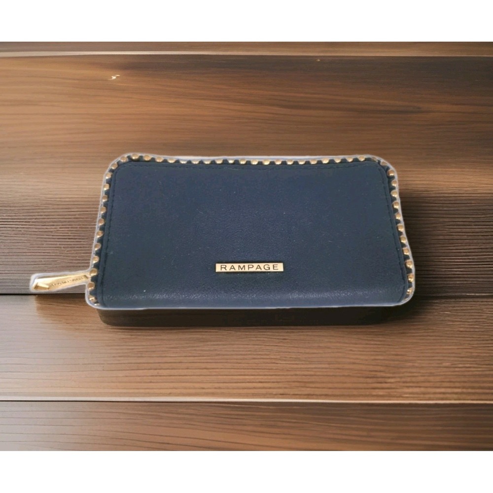 Vintage Rampage Wallet Lapis Blue Leather w/Gold Studs &‎ Zip Great Condition